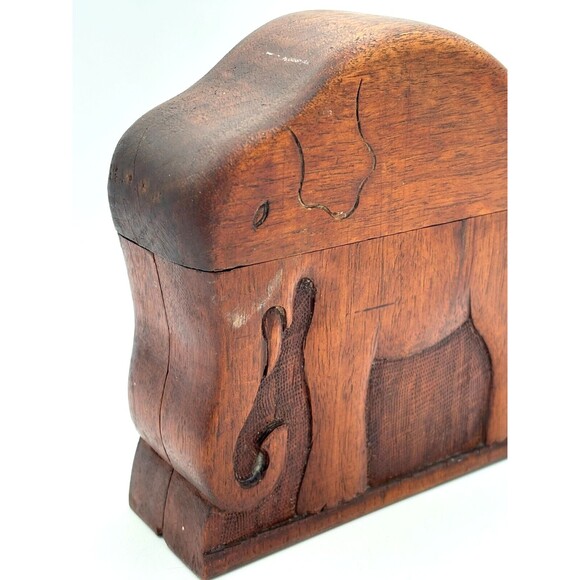Vintage Wooden Elephant Cigarette Case Hand Carved Holder Storage Hinged - Picture 12 of 16